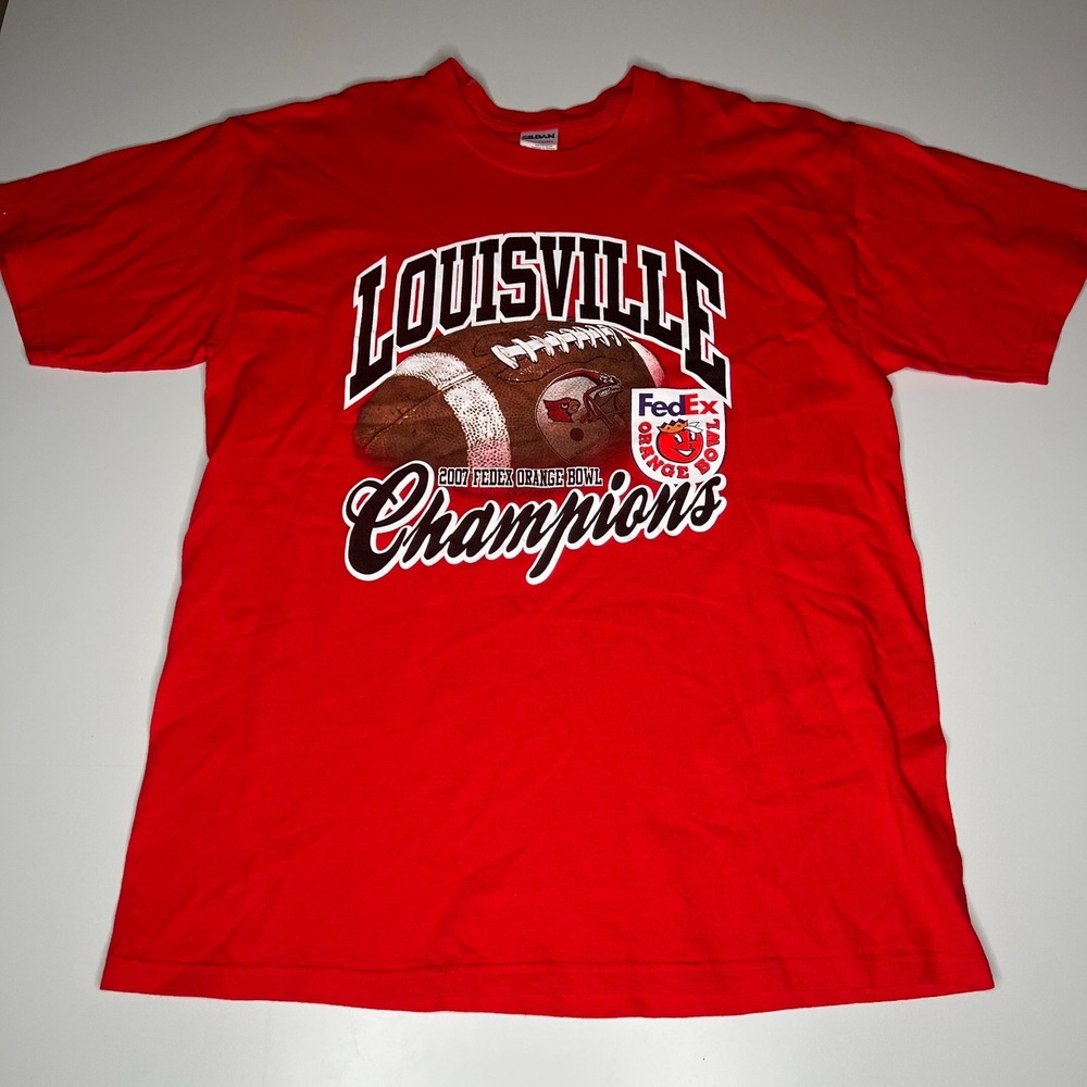 Vintage 2007 Louisville Cardinals Orange Bowl Champions T-Shirt Gildan Size L